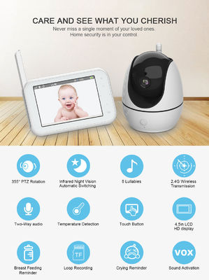 PTZ डिजिटल वायरलेस बेबी मॉनिटर लंबी दूरी 4.5 इंच स्क्रीन टच बटन